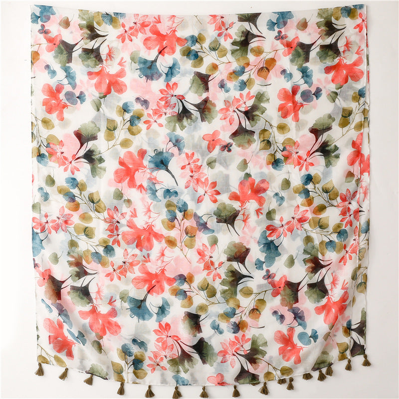 Vintage Floral Women's Silk Scarf – Elegant Polyester Wrap (180x85cm)