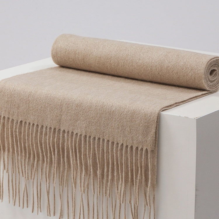 Unisex Solid Color Wool Scarf – Thickened Winter Warmth
