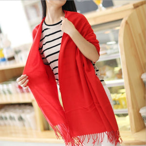 Women's Winter Cashmere Scarf – Fringed Plaid Shawl Collar Wrap