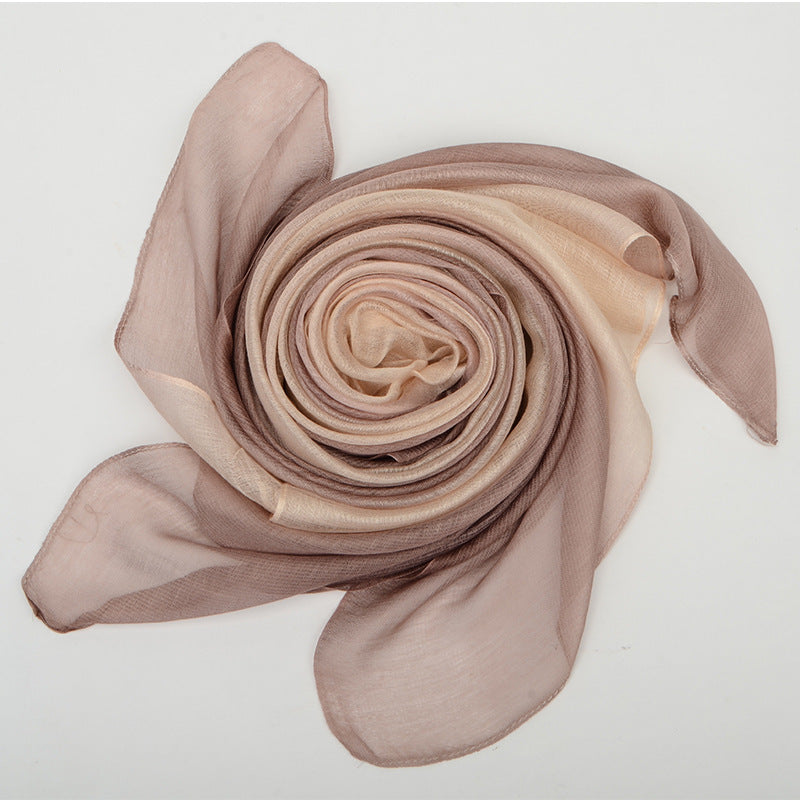 Luxury Silk Scarf & Beach Shawl – Gradient Tie-Dye Sunscreen Wrap for Women