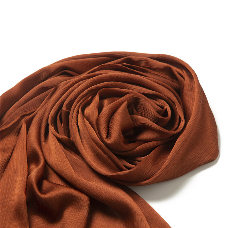 Solid Color Silk Scarf – Elegant Crepe Polyester Wrap for All Seasons (180x70cm)