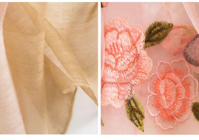 Women's Embroidered Silk Scarf – Elegant Gradient Wrap (190x80cm)