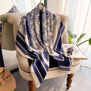Monogram Satin Faux Silk Shawl – Elegant Geometric Print Wrap (90x180cm)