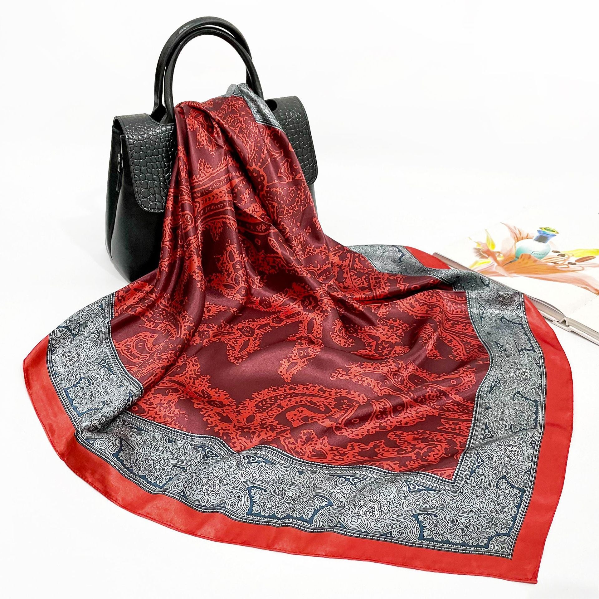 Elegant 90cm Silk Square Scarf – Lightweight & Stylish for All Seasons