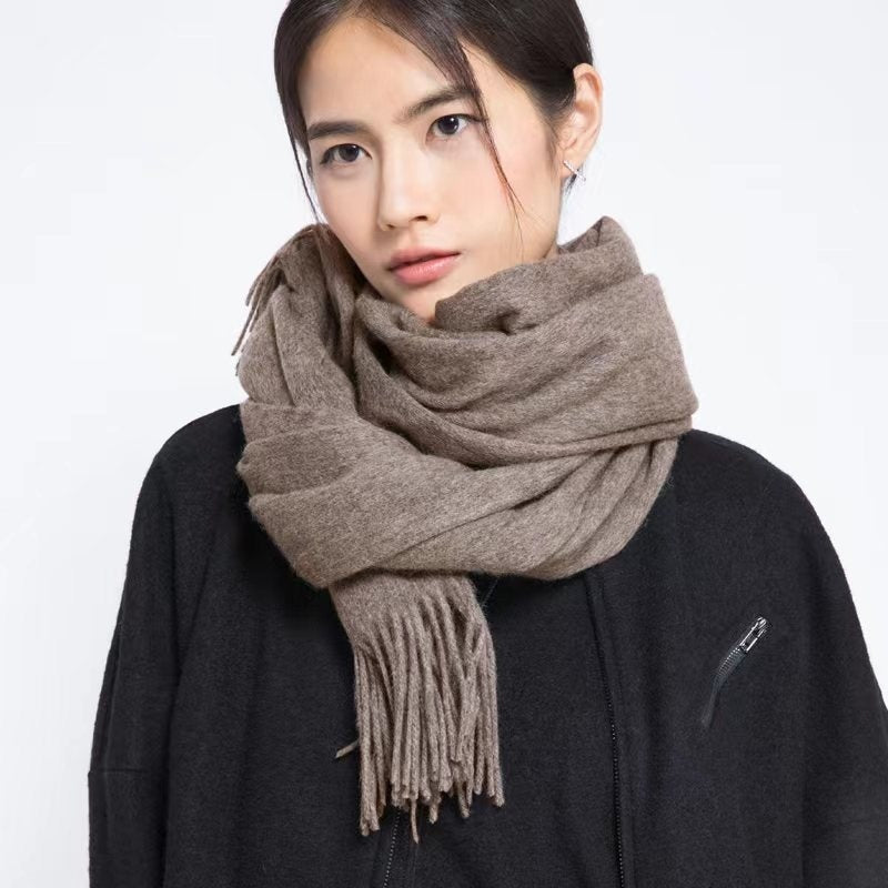 Unisex Solid Color Wool Scarf – Thickened Winter Warmth