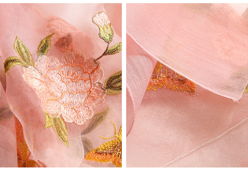 Women's Embroidered Silk Scarf – Elegant Gradient Wrap (190x80cm)