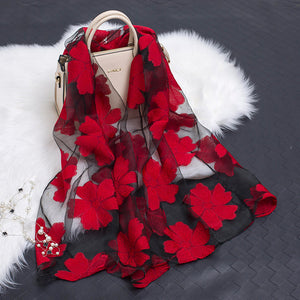 Hollow Cut Organza Silk Scarf – Lightweight & Stylish for Women