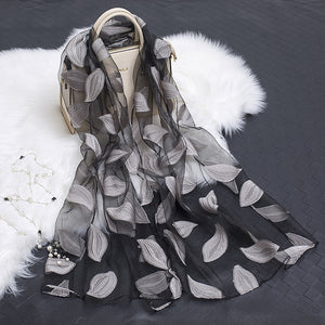Hollow Cut Organza Silk Scarf – Lightweight & Stylish for Women