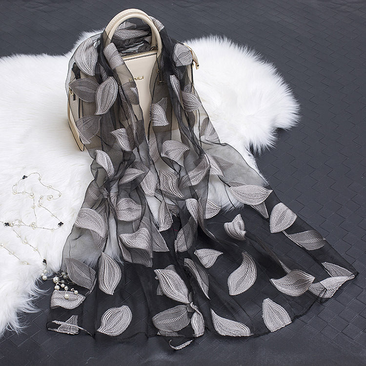 Hollow Cut Organza Silk Scarf – Lightweight & Stylish for Women