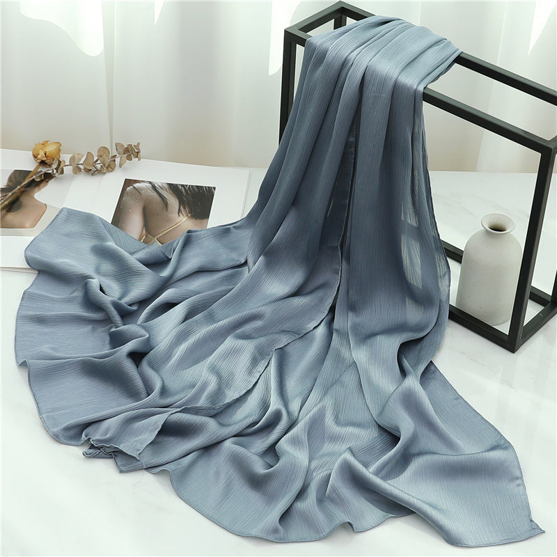 Solid Color Silk Scarf – Elegant Crepe Polyester Wrap for All Seasons (180x70cm)
