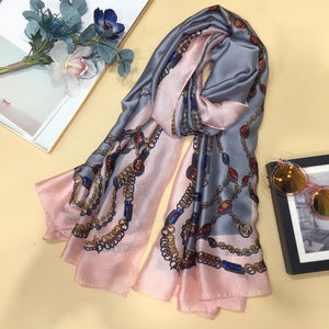 Silk Scarf for Women – Long Printed Shawl for Spring & Autumn