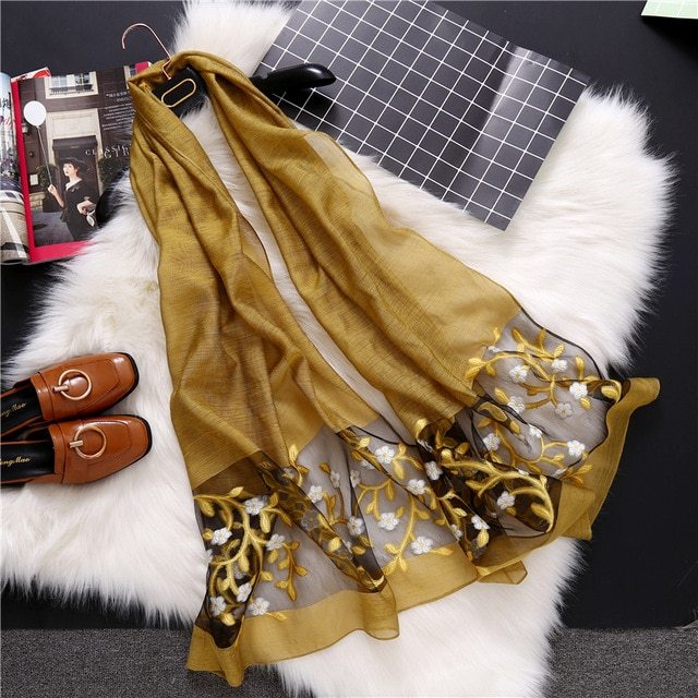 Luxury Hollow Embroidery Silk-Like Scarf – Elegant Shawl & Wrap for Women (190x70cm)