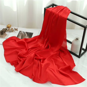 Solid Color Silk Scarf – Elegant Crepe Polyester Wrap for All Seasons (180x70cm)