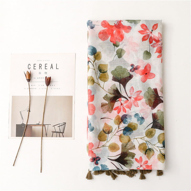Vintage Floral Women's Silk Scarf – Elegant Polyester Wrap (180x85cm)