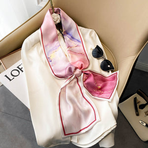 Elegant Floral Artificial Silk Scarf & Hair Band – Versatile Rayon Fashion Accessory