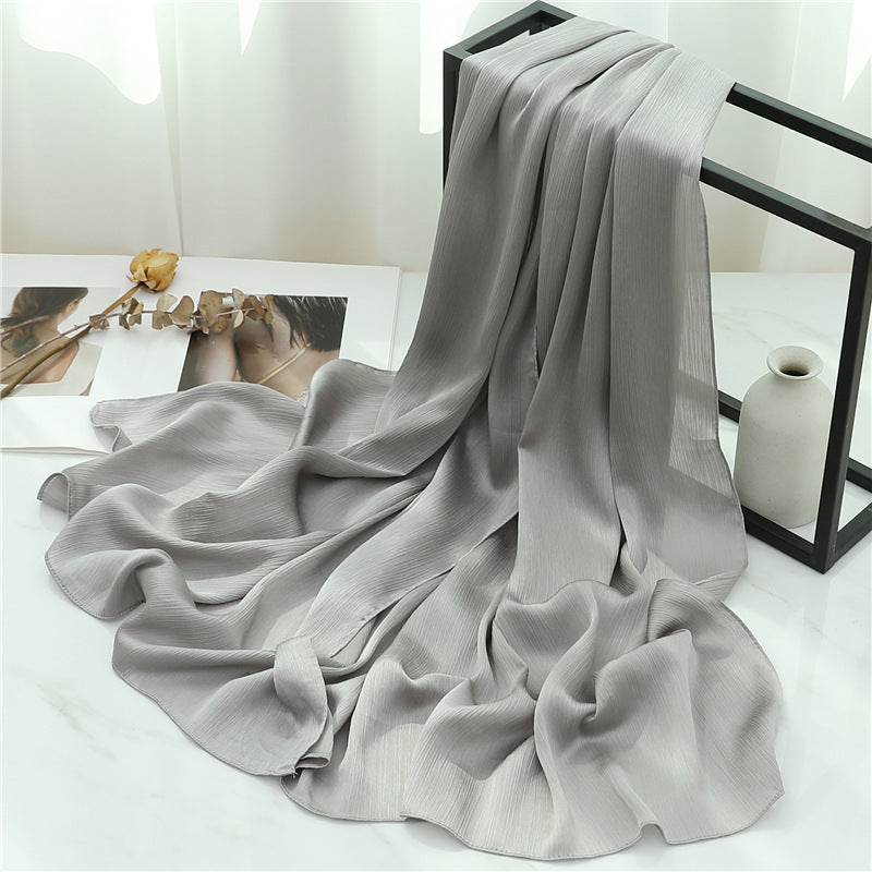 Solid Color Silk Scarf – Elegant Crepe Polyester Wrap for All Seasons (180x70cm)