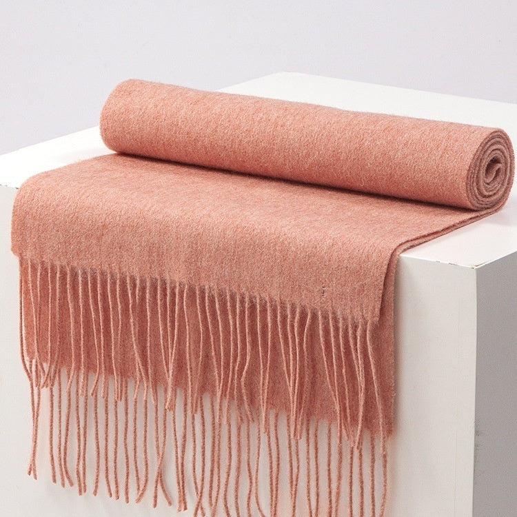 Unisex Solid Color Wool Scarf – Thickened Winter Warmth