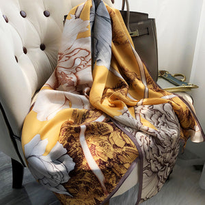Elegant French Satin Silk Scarf – Luxurious Long Shawl for Women (Dual-Use Wrap)