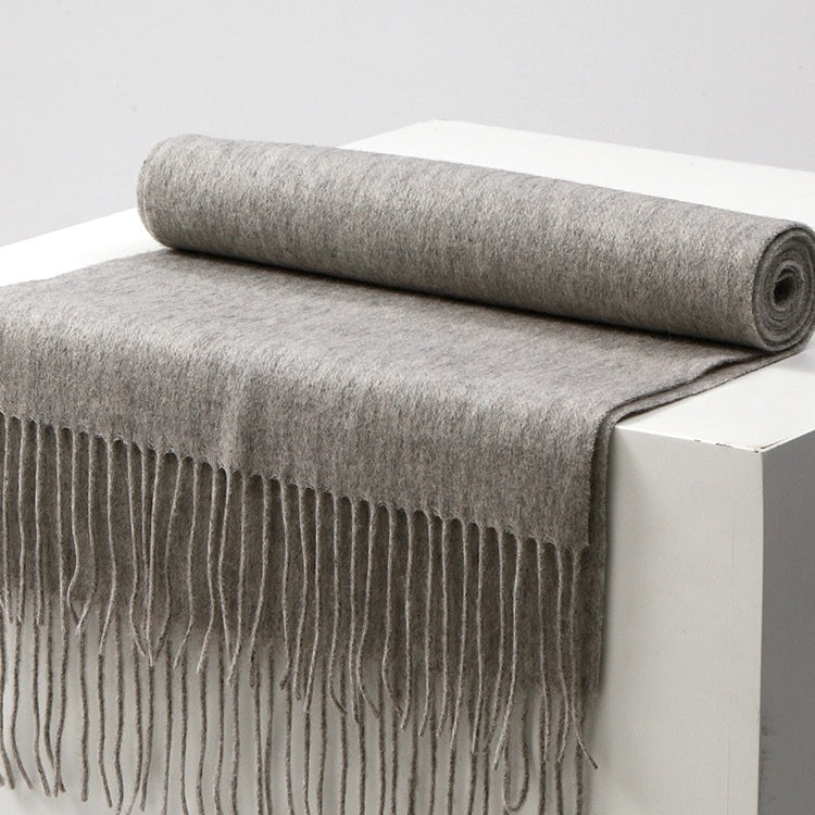 Unisex Solid Color Wool Scarf – Thickened Winter Warmth