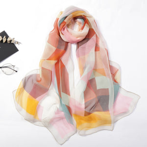 Women's Geometric Silk Scarf – Lightweight Triangle Print Wrap (160x50cm)