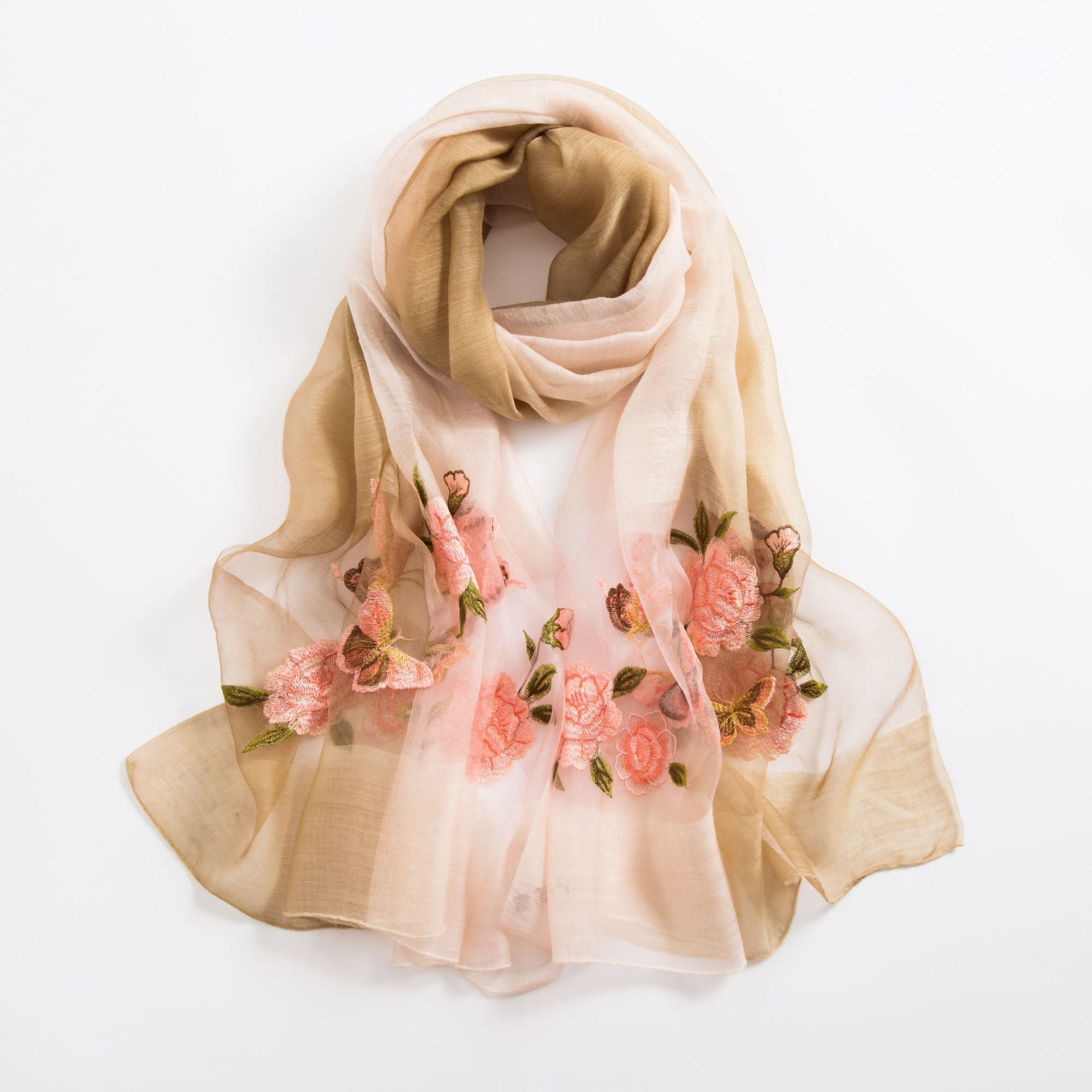 Women's Embroidered Silk Scarf – Elegant Gradient Wrap (190x80cm)