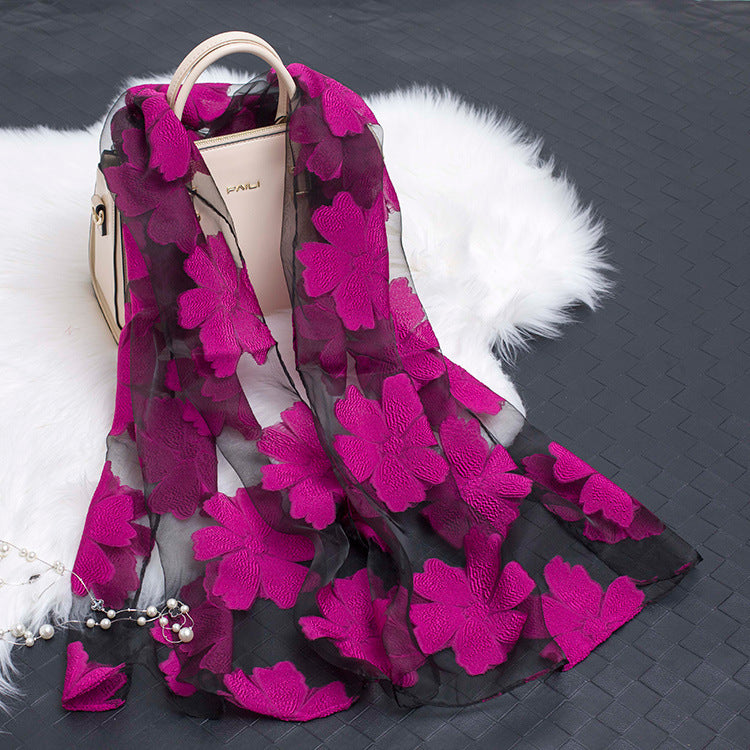 Hollow Cut Organza Silk Scarf – Lightweight & Stylish for Women