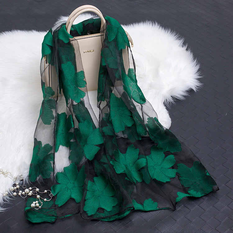 Hollow Cut Organza Silk Scarf – Lightweight & Stylish for Women