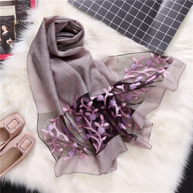 Luxury Hollow Embroidery Silk-Like Scarf – Elegant Shawl & Wrap for Women (190x70cm)