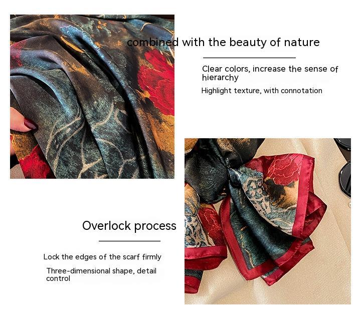 Floral Lightweight Sunscreen Imitated Silk Scarf