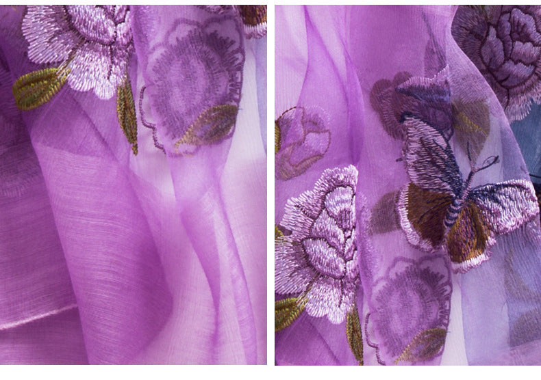 Women's Embroidered Silk Scarf – Elegant Gradient Wrap (190x80cm)