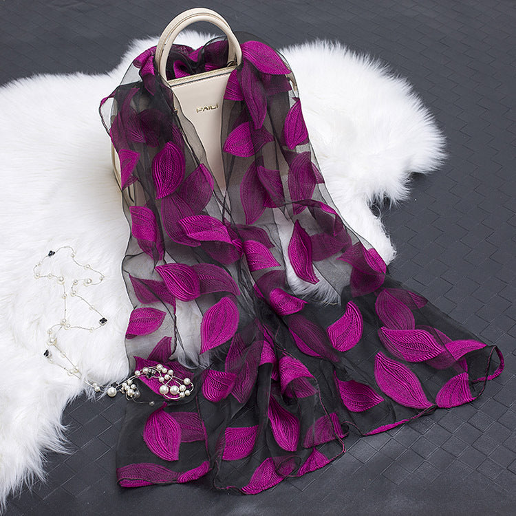 Hollow Cut Organza Silk Scarf – Lightweight & Stylish for Women