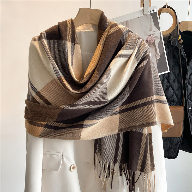Korean Style Plaid Scarf – Unisex Winter Shawl