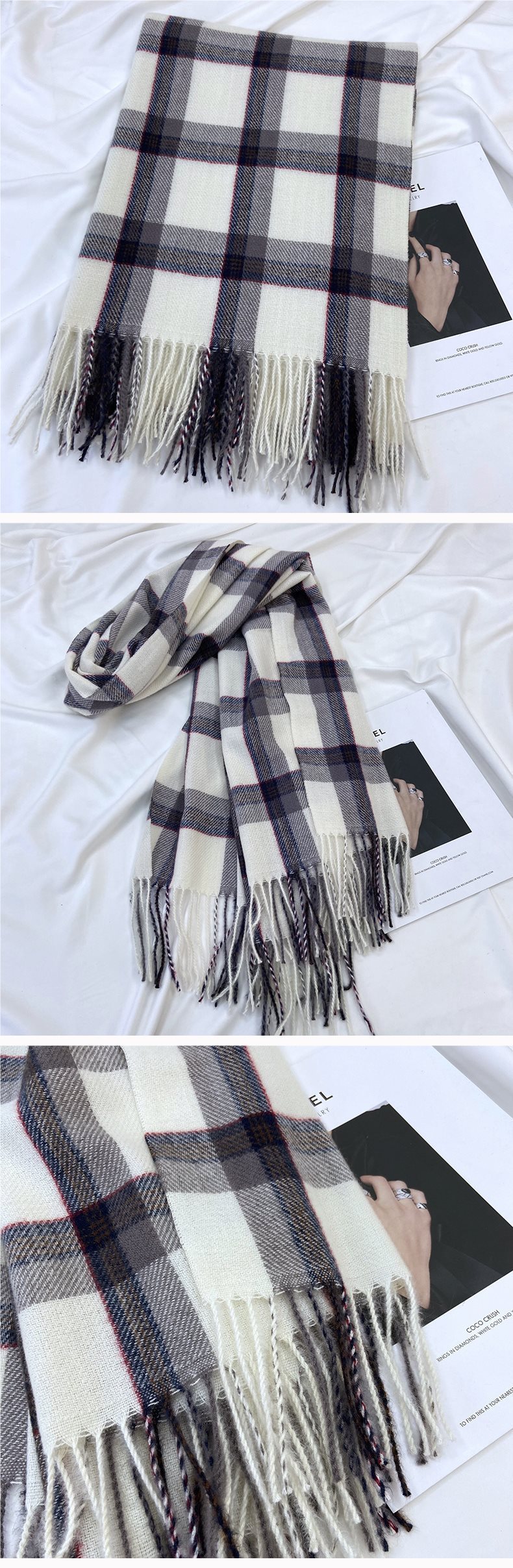 Women's Plaid Winter Scarf – Soft Cashmere-Feel Wrap (180x70cm)