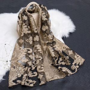 Hollow Cut Organza Silk Scarf – Lightweight & Stylish for Women