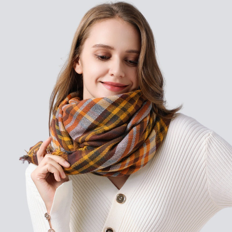 European & American Autumn and Winter Plaid Square Scarf Shawl