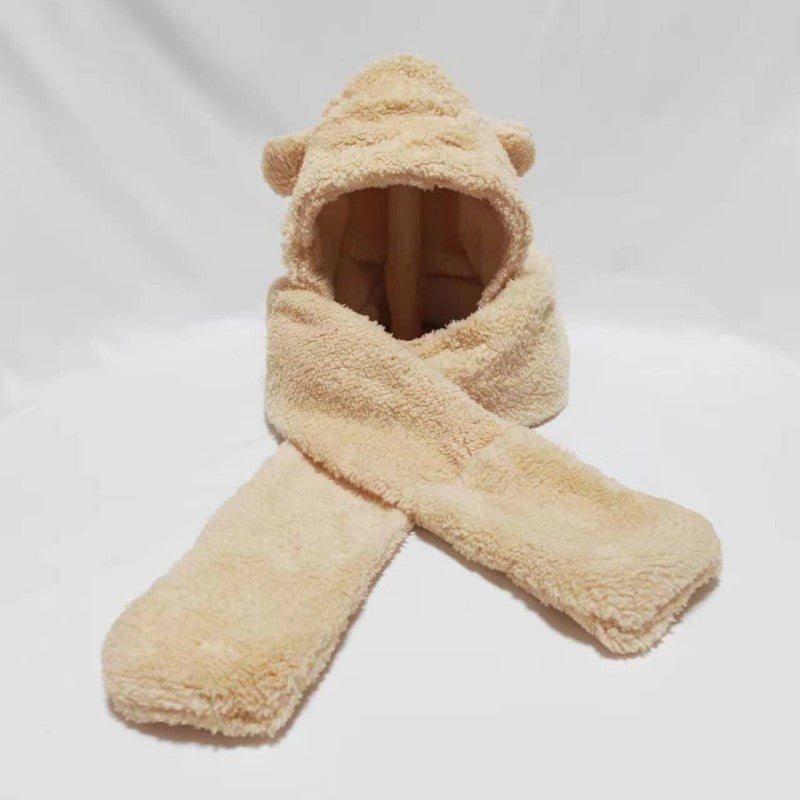 Bear Ears Plush Scarf, Hat & Gloves Set – Cute & Warm for Winter