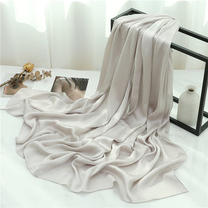Solid Color Silk Scarf – Elegant Crepe Polyester Wrap for All Seasons (180x70cm)