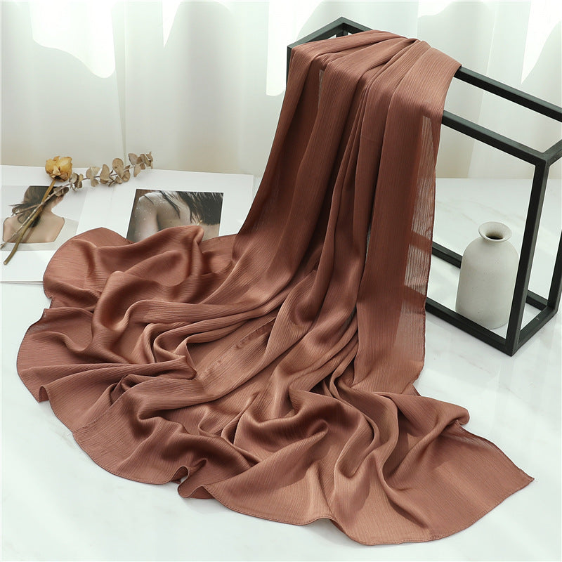 Solid Color Silk Scarf – Elegant Crepe Polyester Wrap for All Seasons (180x70cm)