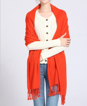 Women's Winter Cashmere Scarf – Fringed Plaid Shawl Collar Wrap