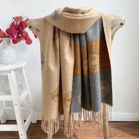 Autumn & Winter Cashmere Dandelion Jacquard Scarf (190x70cm)