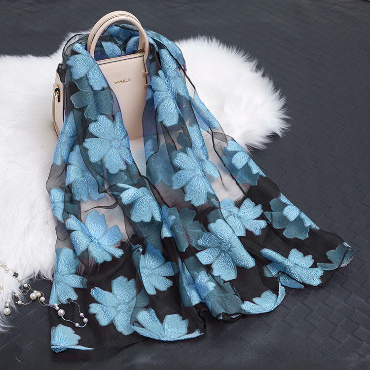 Hollow Cut Organza Silk Scarf – Lightweight & Stylish for Women