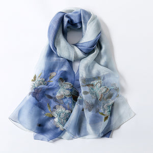 Women's Embroidered Silk Scarf – Elegant Gradient Wrap (190x80cm)