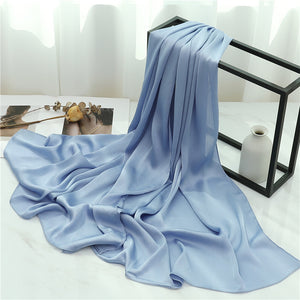 Solid Color Silk Scarf – Elegant Crepe Polyester Wrap for All Seasons (180x70cm)