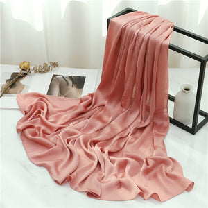 Solid Color Silk Scarf – Elegant Crepe Polyester Wrap for All Seasons (180x70cm)