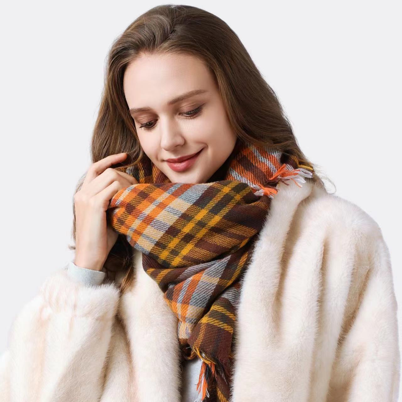 European & American Autumn and Winter Plaid Square Scarf Shawl
