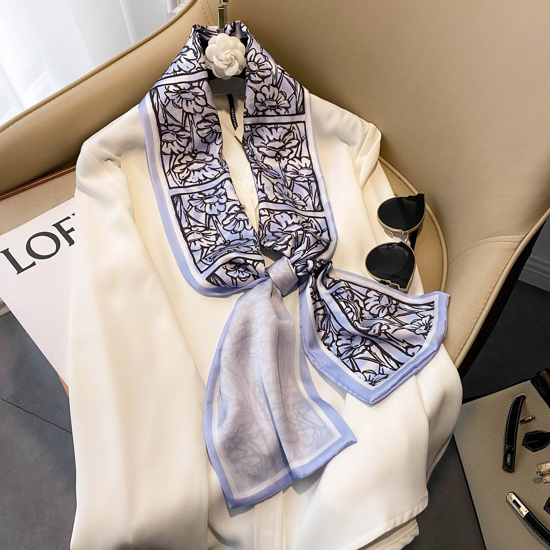 Elegant Floral Artificial Silk Scarf & Hair Band – Versatile Rayon Fashion Accessory