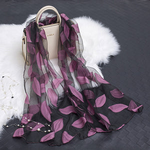 Hollow Cut Organza Silk Scarf – Lightweight & Stylish for Women