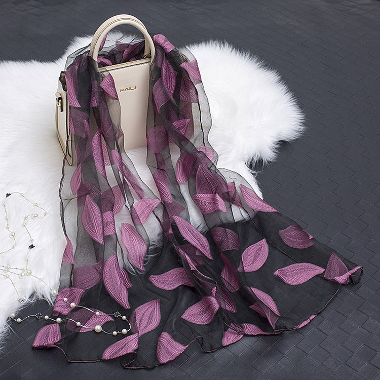 Hollow Cut Organza Silk Scarf – Lightweight & Stylish for Women
