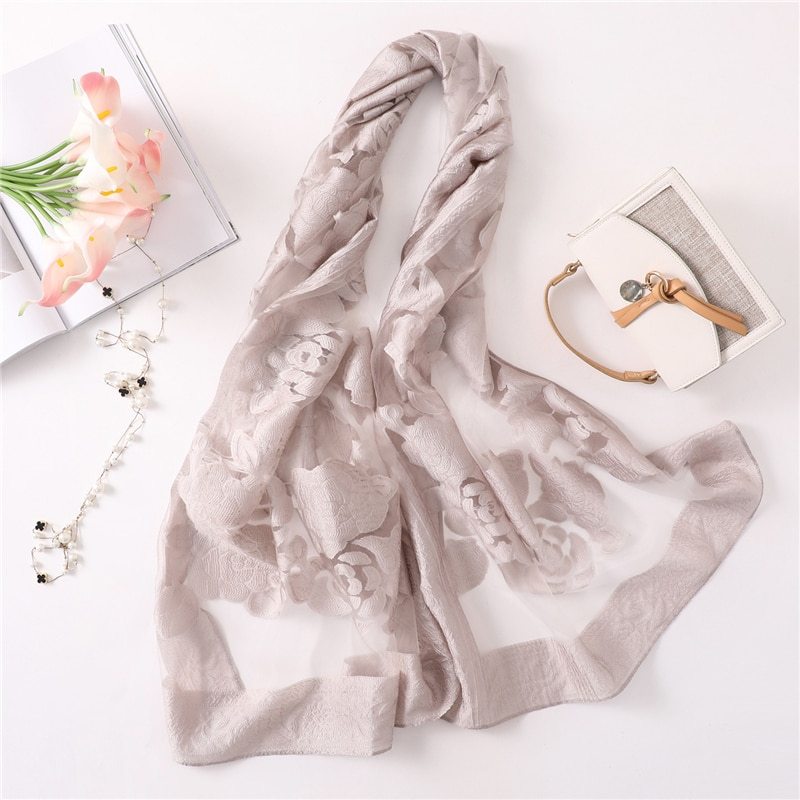 Luxury Hollow Embroidery Silk-Like Scarf – Elegant Shawl & Wrap for Women (190x70cm)