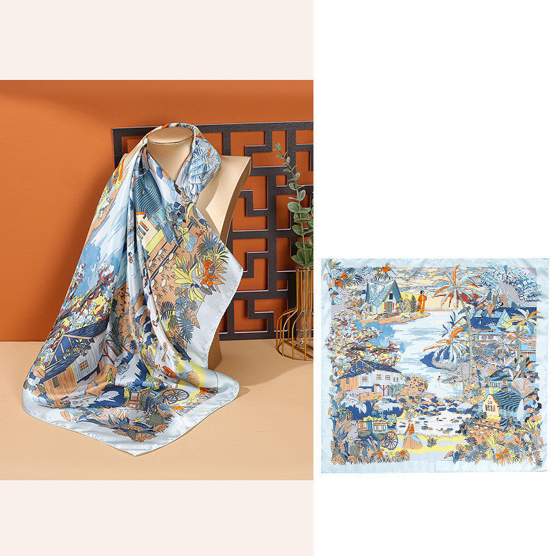 Women's Fashionable Mulberry Silk Scarf – Elegant Printed Square Wrap (70x70cm)
